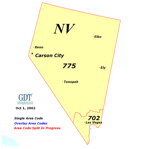 Nevada area codes map